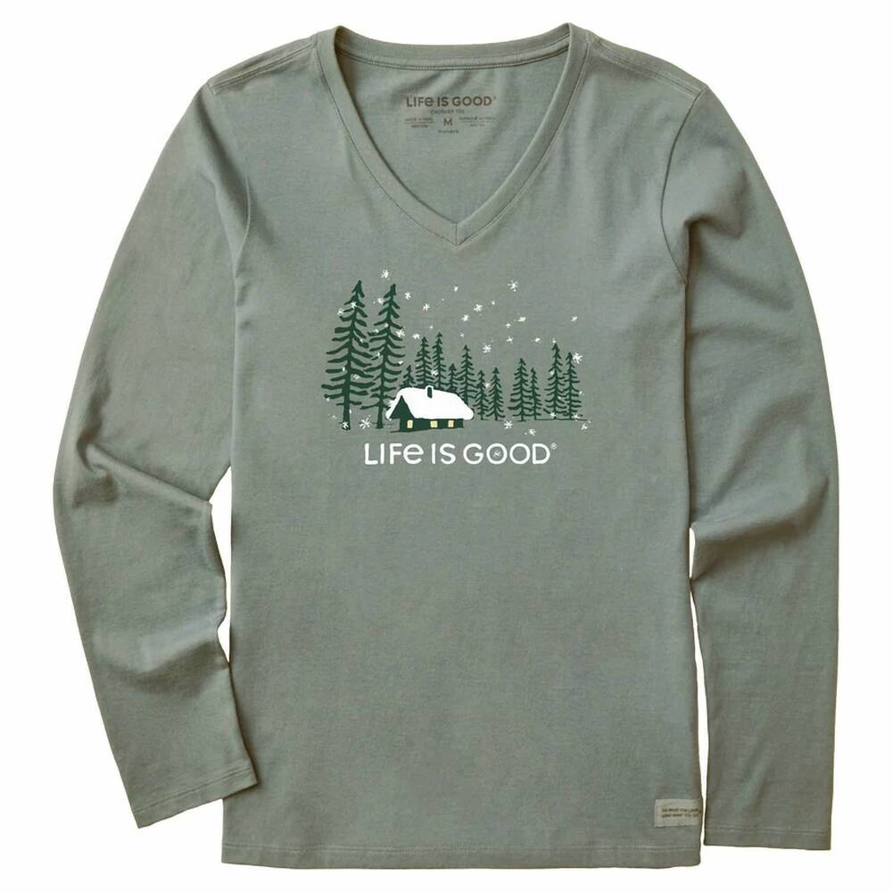 NEW LIFE IS GOOD women's crusher snowy evening tee in moss green